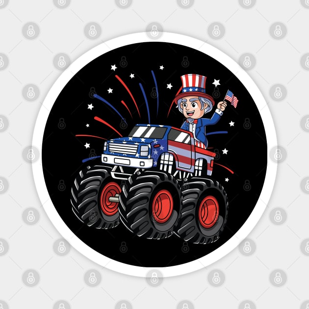 Uncle Sam Riding Monster Truck 4th of July Magnet by HCMGift